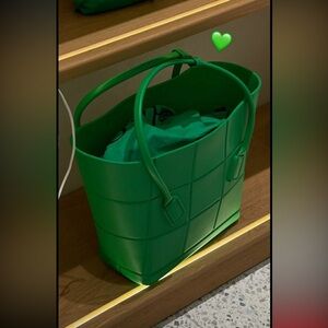 BOTTEGA VENETA Green Mini Arco Embossed Rubber Shopping Tote Bag Purse